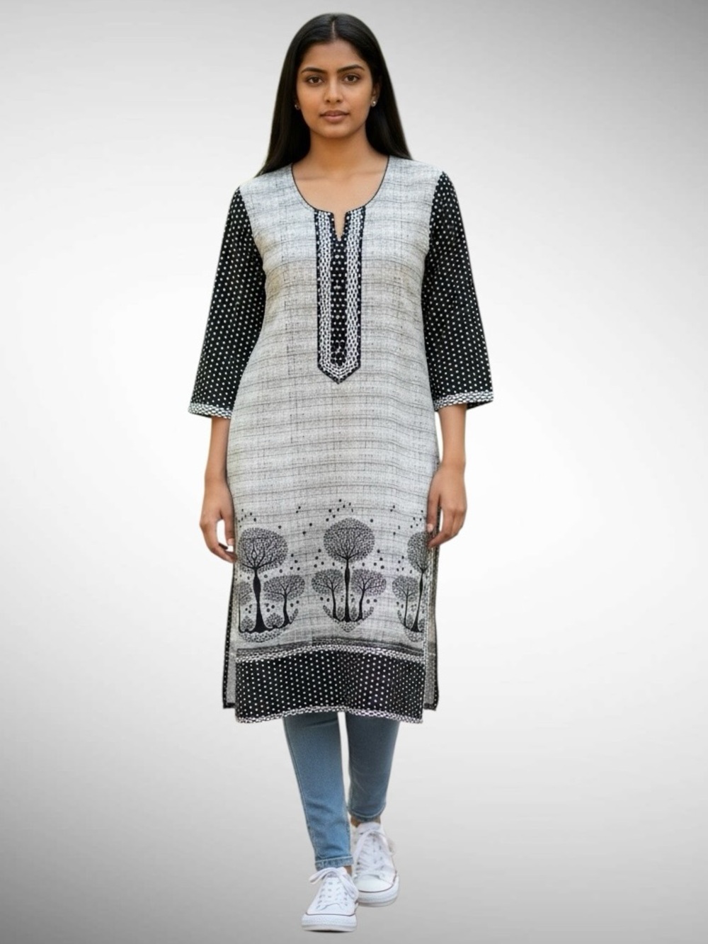 NWT B. Indian Women’s Long Printed Kurta 3/4-Sleeves